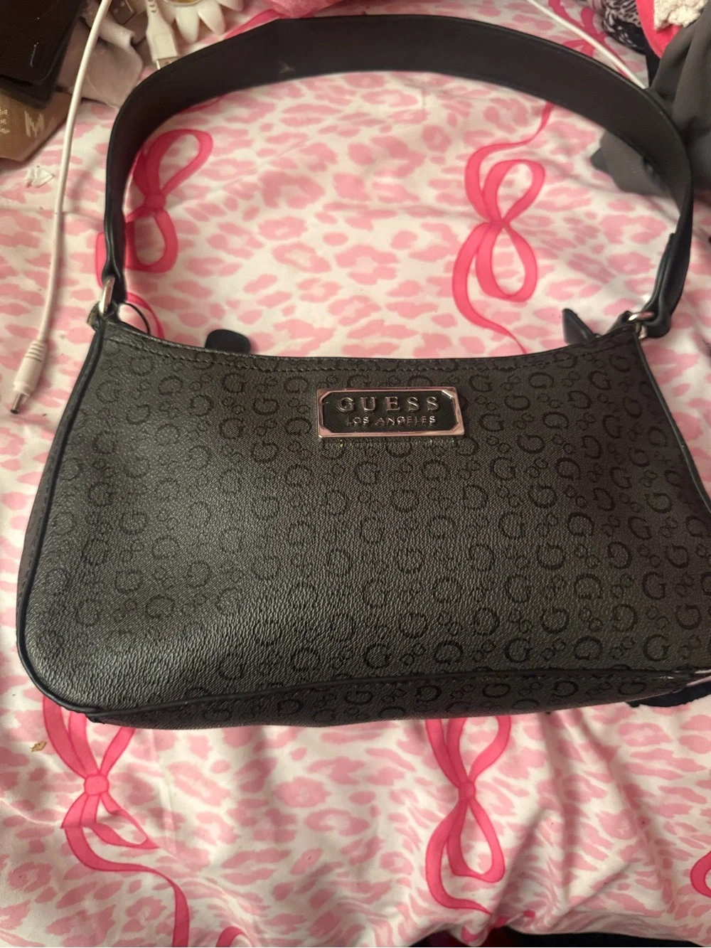 GUESS Black Logo Monogram Shoulder Bag